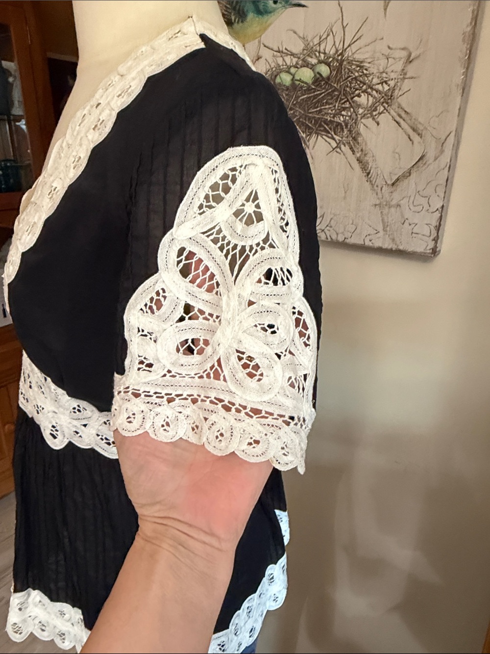 Catherine Malandrino Black Tunic with White Lace Accents - Picture 2 of 5